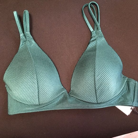 NWT Shade & Shore Triangle Bikini Top Underwire Ribbed Evergreen Size 34B - Picture 2 of 10
